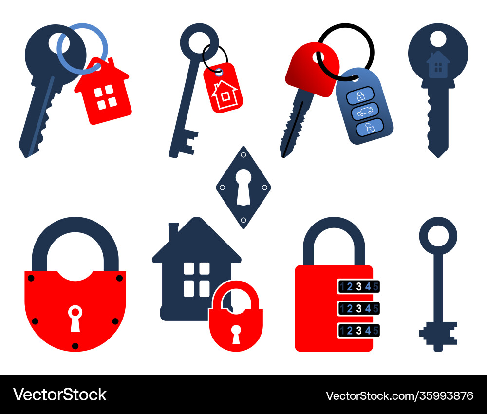 Padlocks and Keys Icon Set vector image