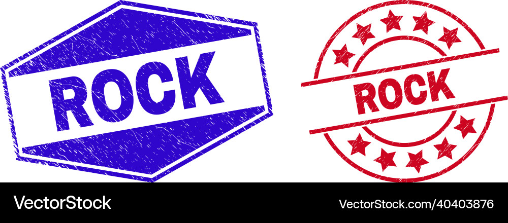 Rock grunge badges in circle and hexagonal forms Vector Image
