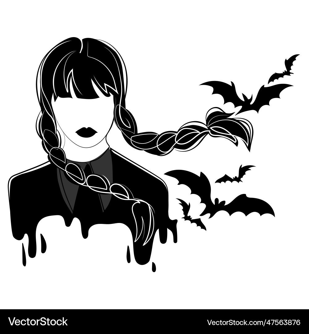 Scary gothic girl with pigtails and bats Scary gothic girl with pigtails and bats vector image
