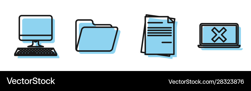 Set line file document computer monitor Set line file document computer monitor Vector Image