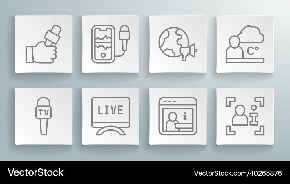 Set line microphone mobile recording live report Set line microphone mobile recording live report vector image