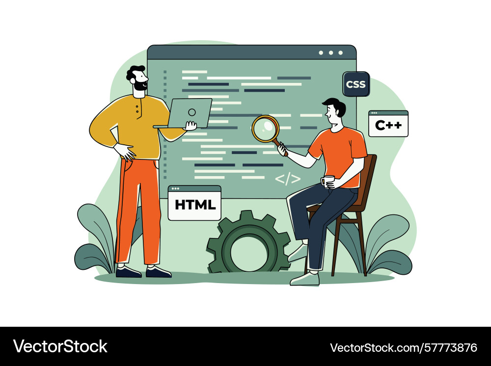Teamwork in programming with developers vector image