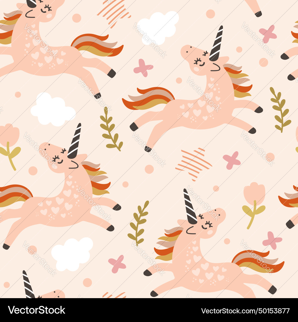 Abstract seamless pattern with magic unicorns Vector Image