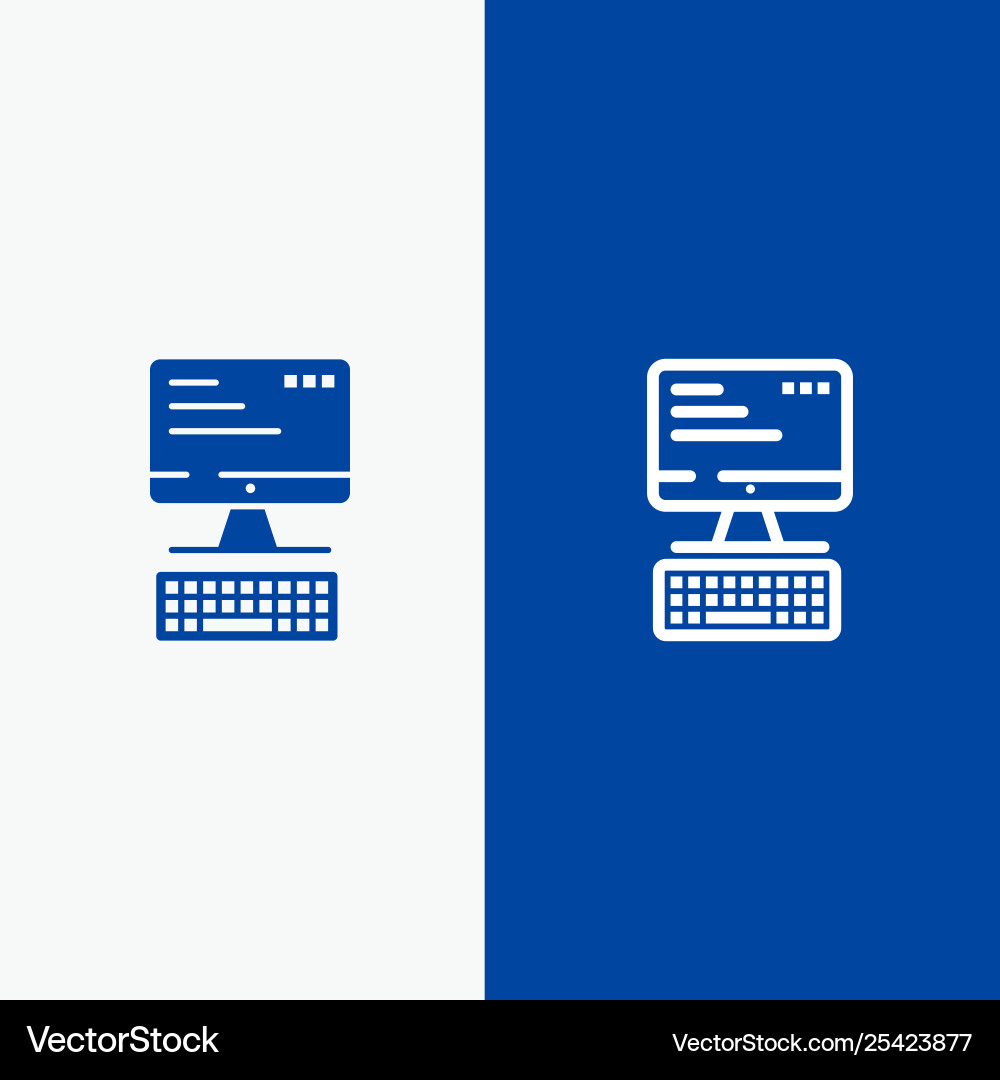 Computer keyboard monitor computing line Computer keyboard monitor computing line vector image