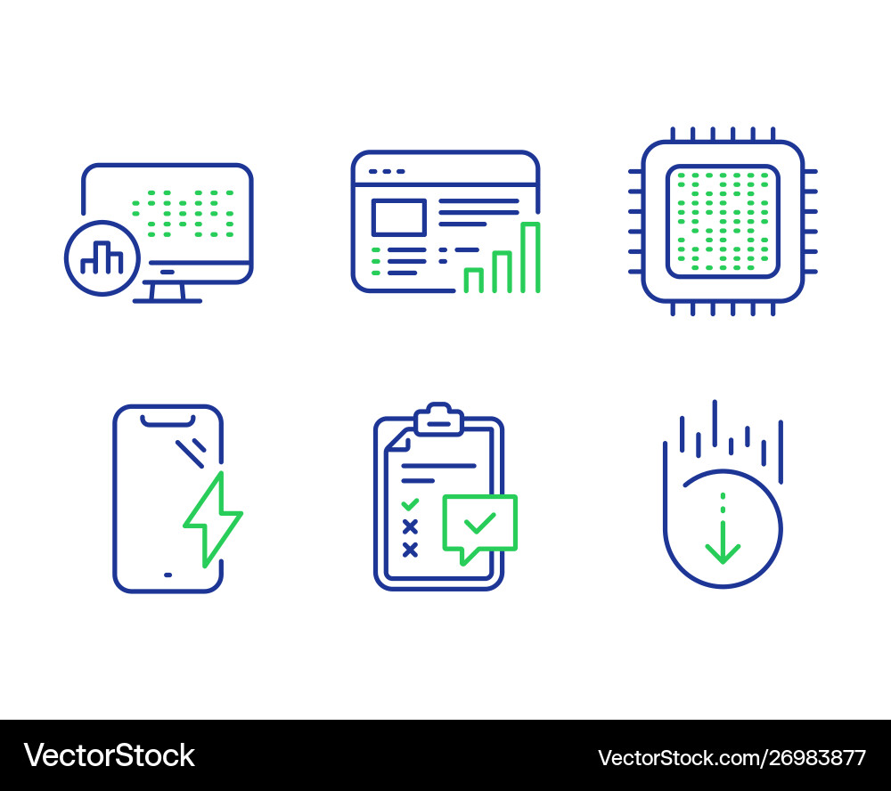 Cpu processor smartphone charging and checklist Cpu processor smartphone charging and checklist vector image