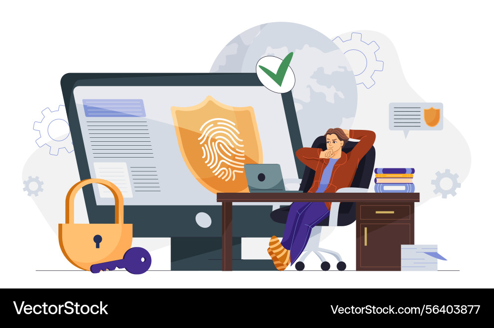 Cybersecurity fingerprint identity check Cybersecurity fingerprint identity check vector image