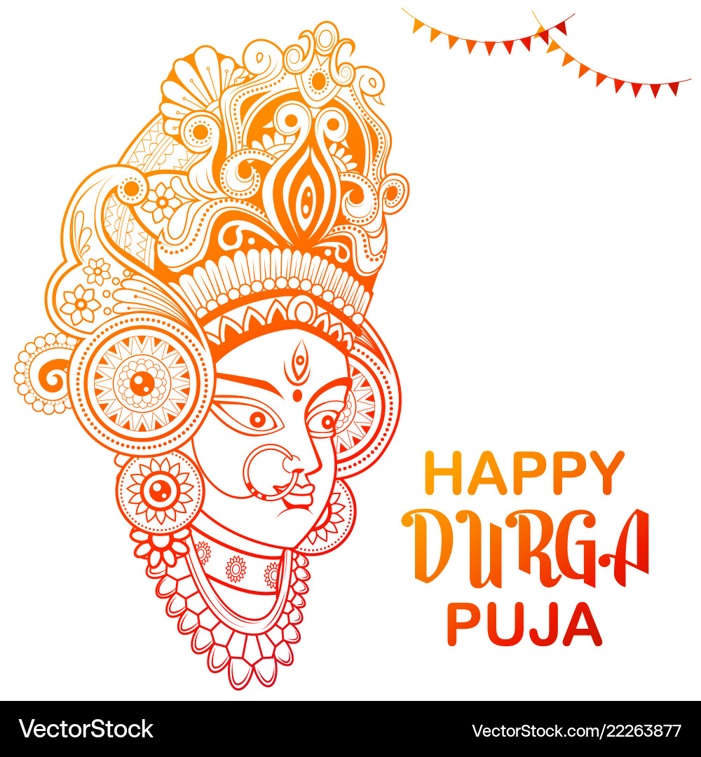 Goddess durga face in happy puja subh Goddess durga face in happy puja subh vector image
