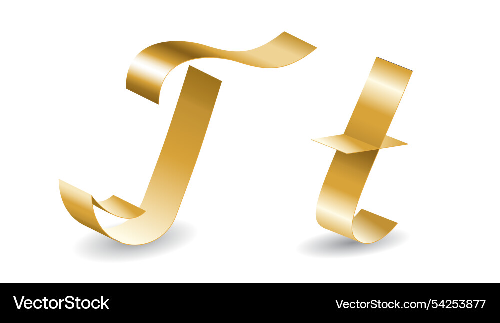 Goldene dekorative Band t Buchstaben von englisch Goldene dekorative Band t Buchstaben von englisch vektorbild