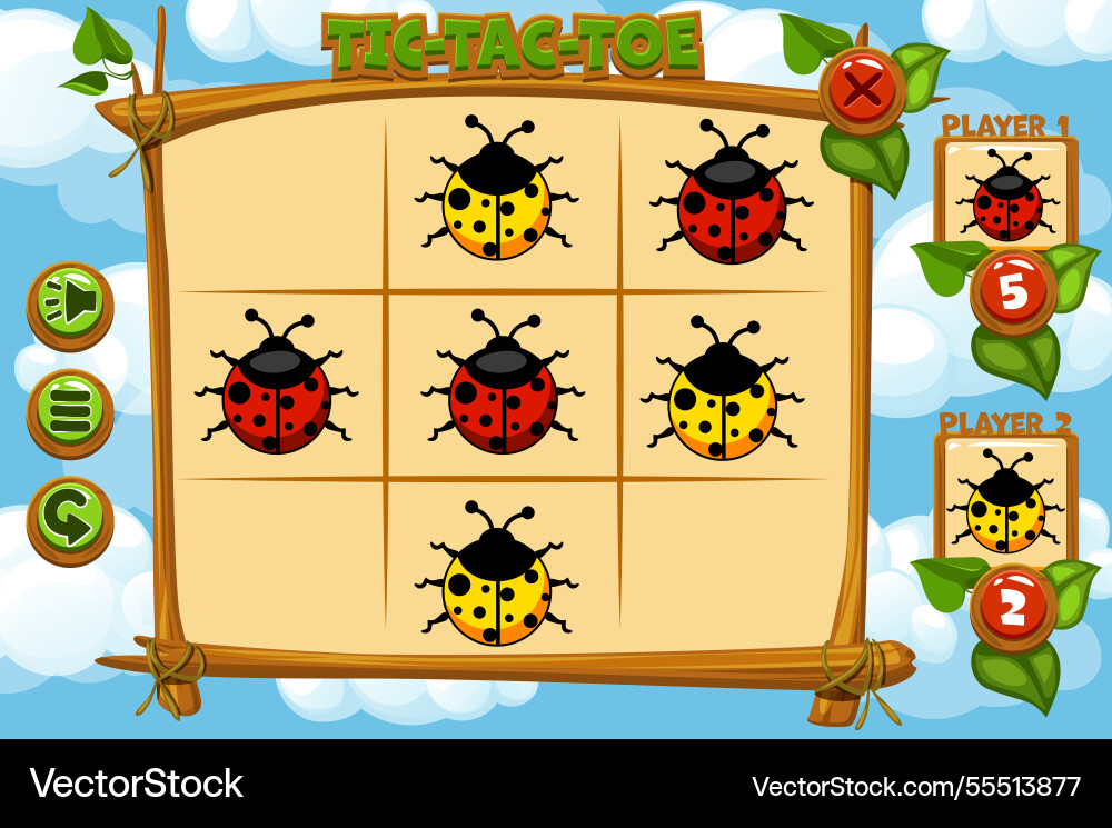 Interface tic-tac-toe game ui with players-colored Interface tic-tac-toe game ui with players-colored vector image