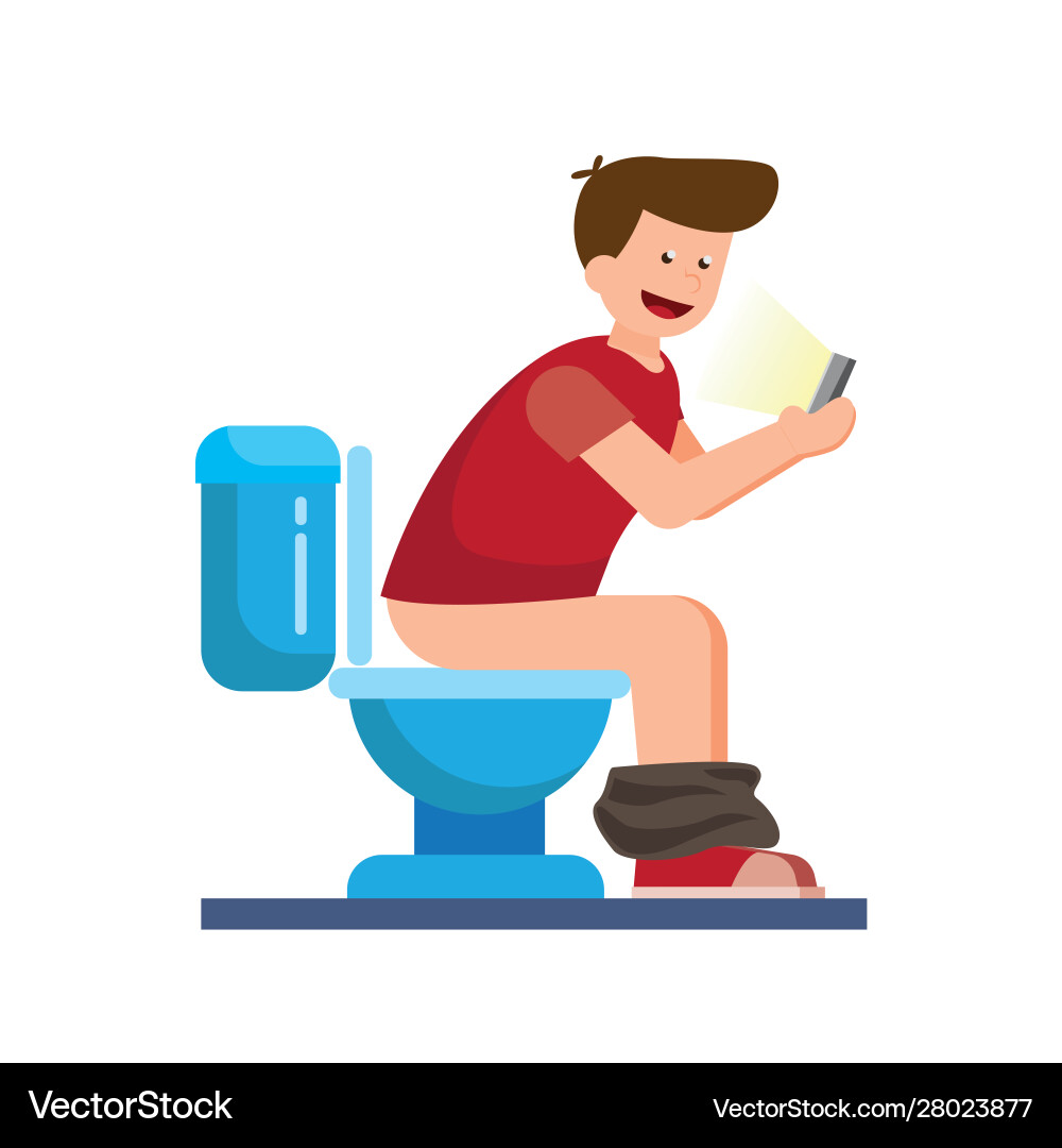 Junge sitzen in Toilette mit Smartphone flach Junge sitzen in Toilette mit Smartphone flach vektorbild