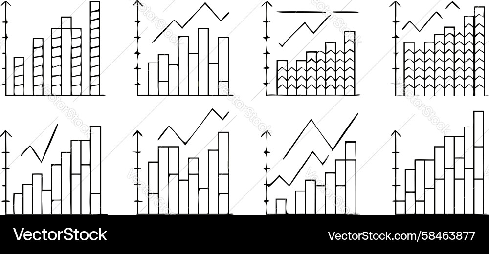 Line & Bar Chart Icons - Data Visuals Vector Image