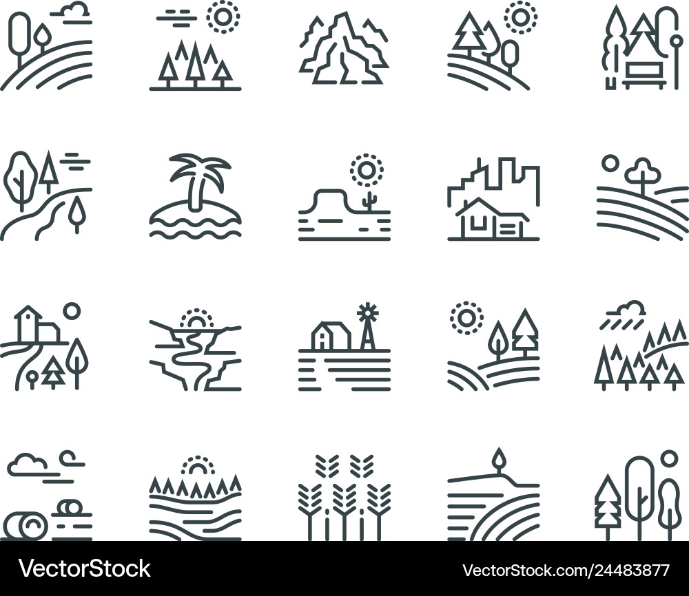 Nature & Landscape Line Icons Vector Image