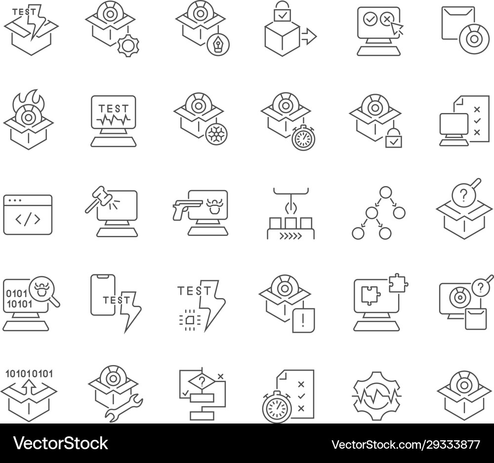 Set line icons software testing Vector Image