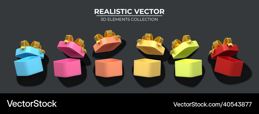 Set of multicolor realistic empty open gift box Set of multicolor realistic empty open gift box vector image
