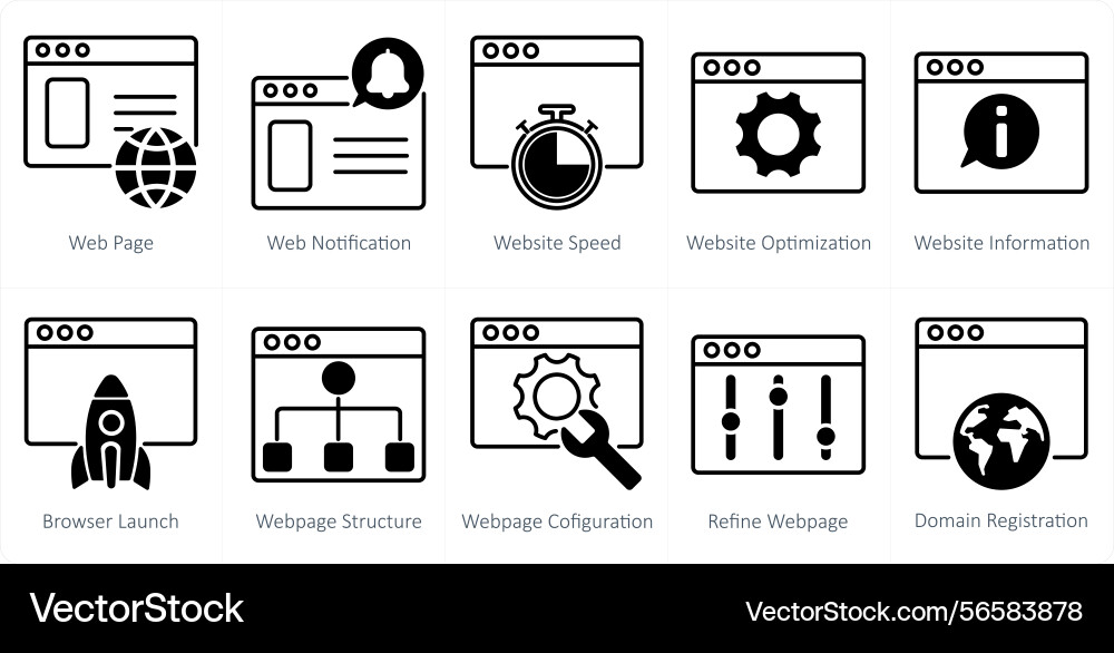 A set of 10 seo icons as webpage web notification Vector Image