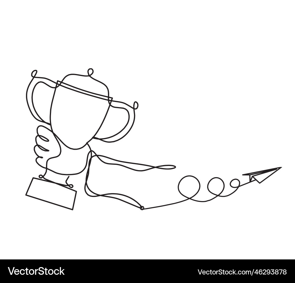 Abstract cup with paper plane as continuous lines vector image