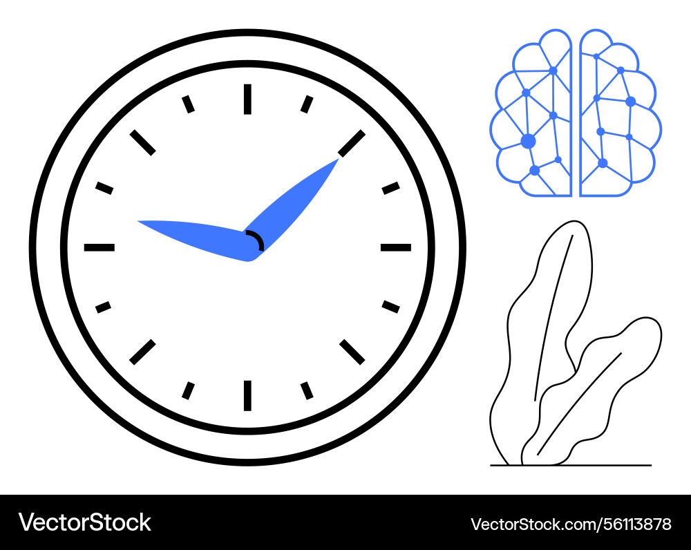 Clock with neural network brain diagram Clock with neural network brain diagram vector image
