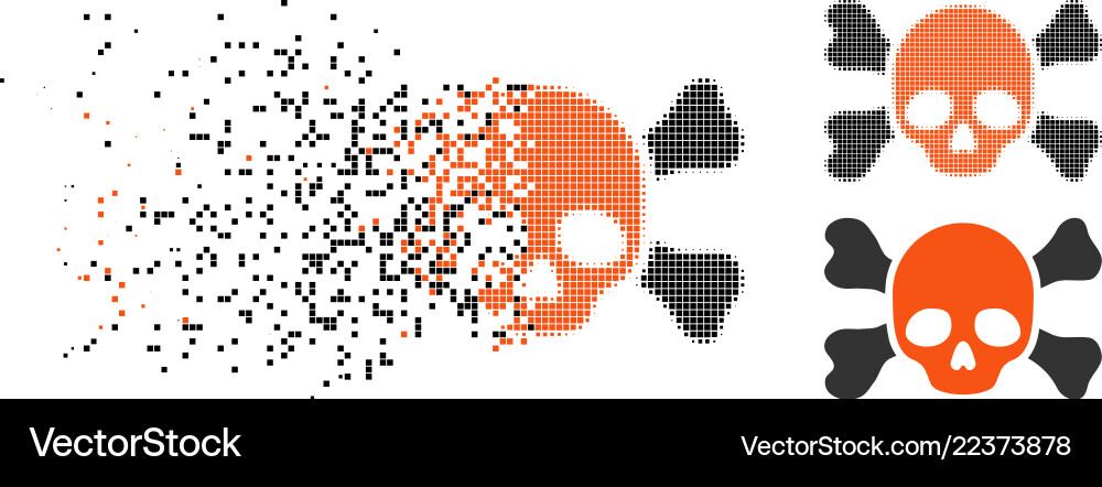 Disintegrating pixelated halftone skull and bones Disintegrating pixelated halftone skull and bones Vector Image