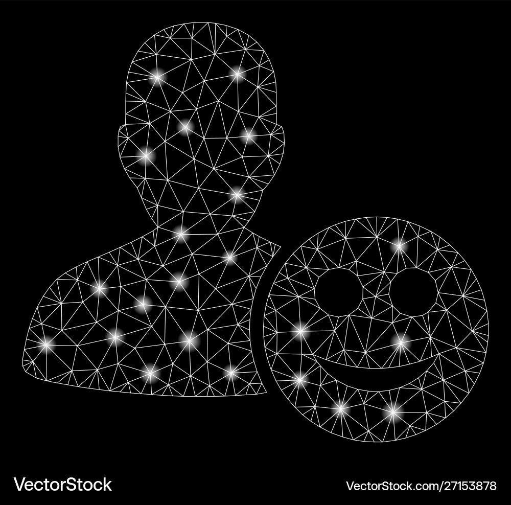 Glowing mesh network user glad smiley with flare Glowing mesh network user glad smiley with flare vector image