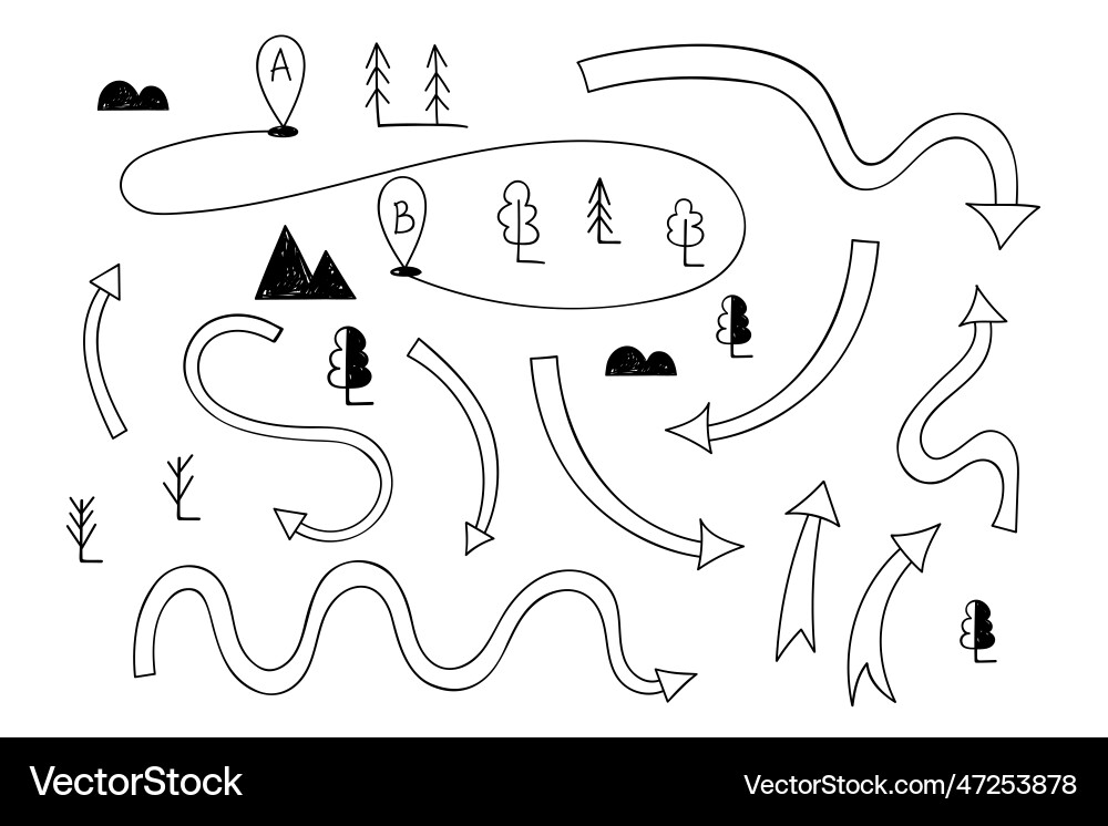 Hand drawn arrows map layout pointers Hand drawn arrows map layout pointers Vector Image