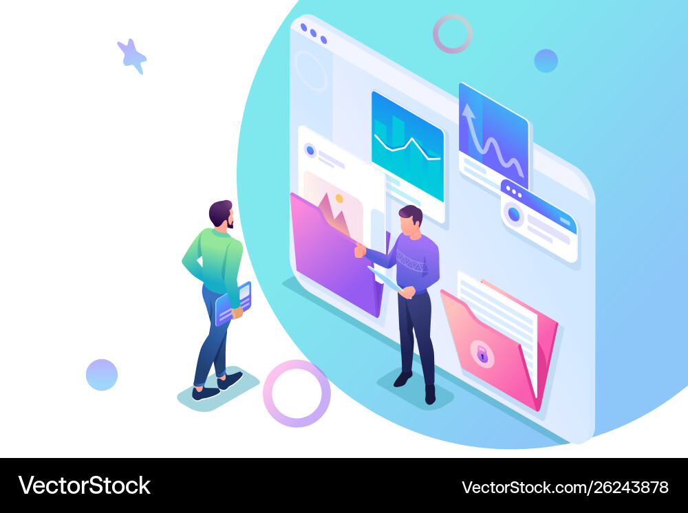 Isometric collecting and sending data for repo vector image