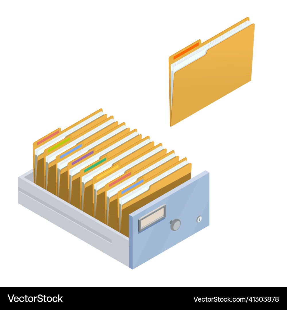 Opened Drawer with File Folders - Isometric vector image