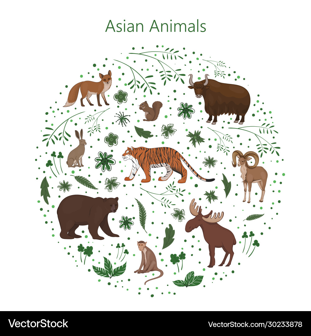 Set Cartoon süße asiatische Tiere Set Cartoon süße asiatische Tiere vektorbild