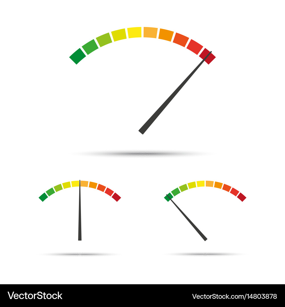 Set of simple tachometers with indicators in red Vector Image