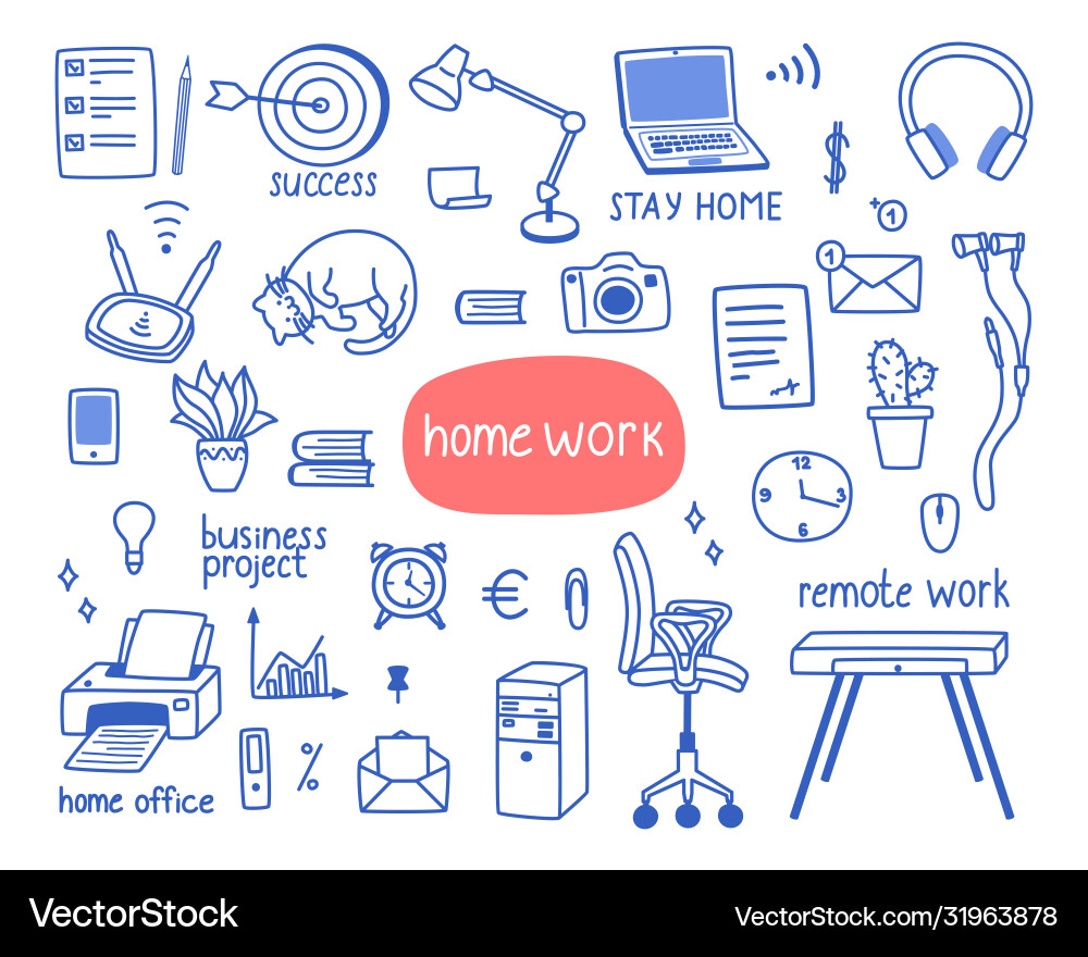 Work from home a set objects Work from home a set objects vector image