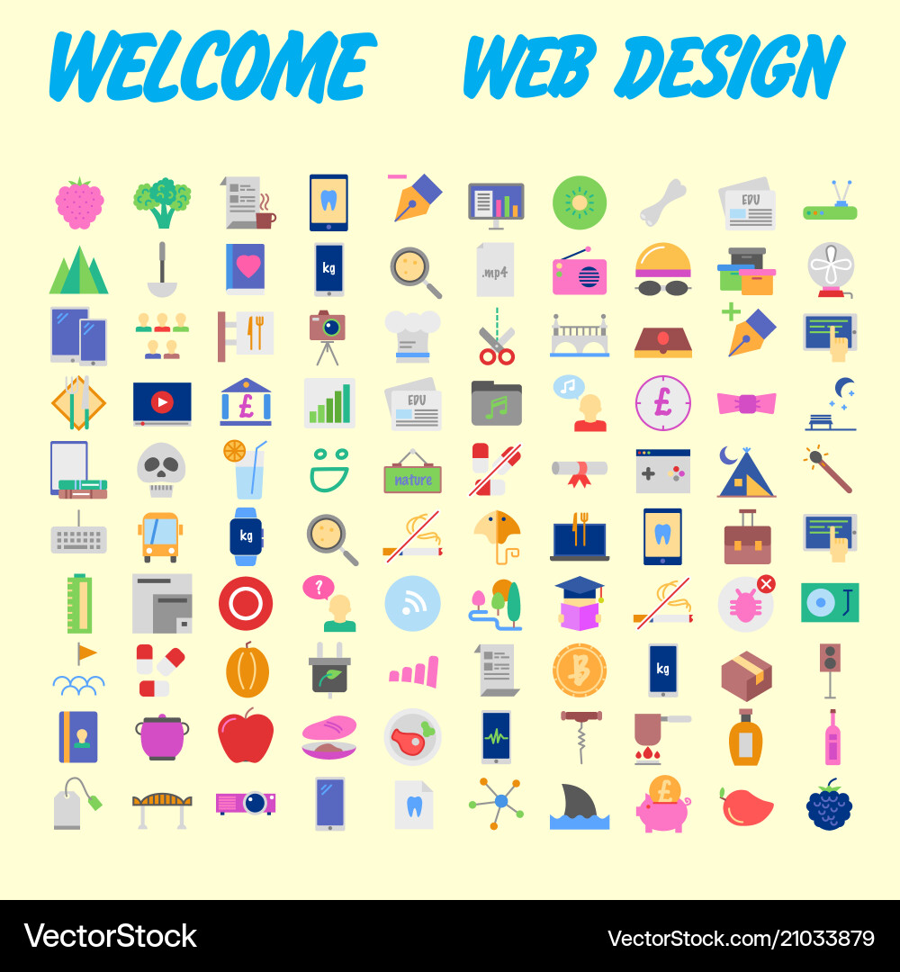 100 universal icons for web design on different vector image