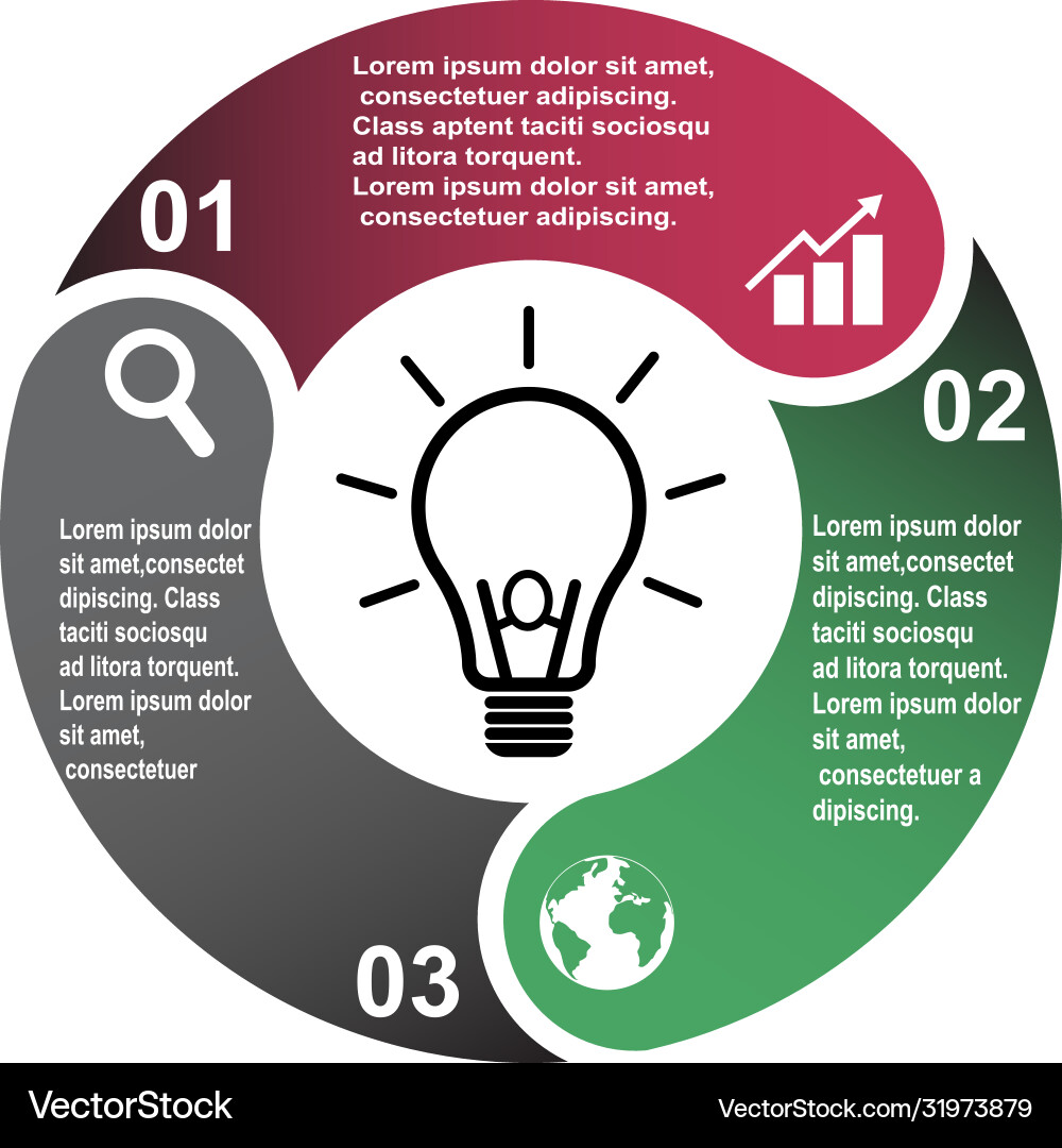 3 step element in three colors with labels 3 step element in three colors with labels Vector Image