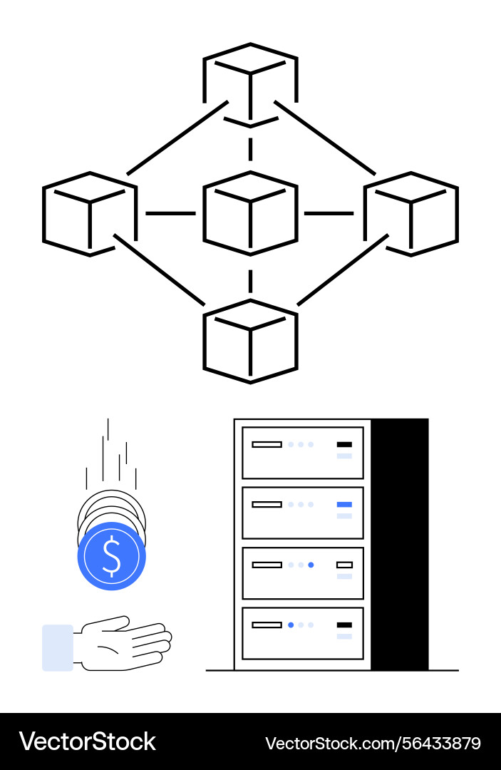 Blockchain data network with server storage vector image