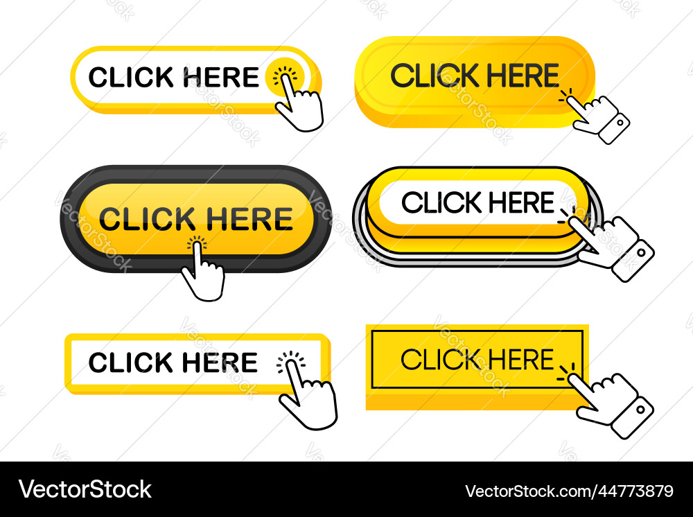 Click here button with hand or mouse cursor Click here button with hand or mouse cursor vector image