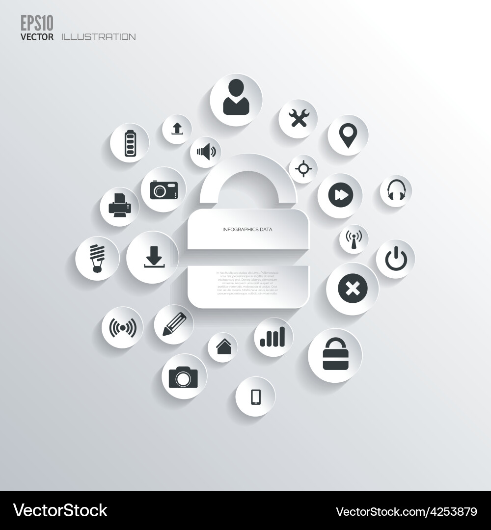 Lock icon flat abstract background with web icons vector image