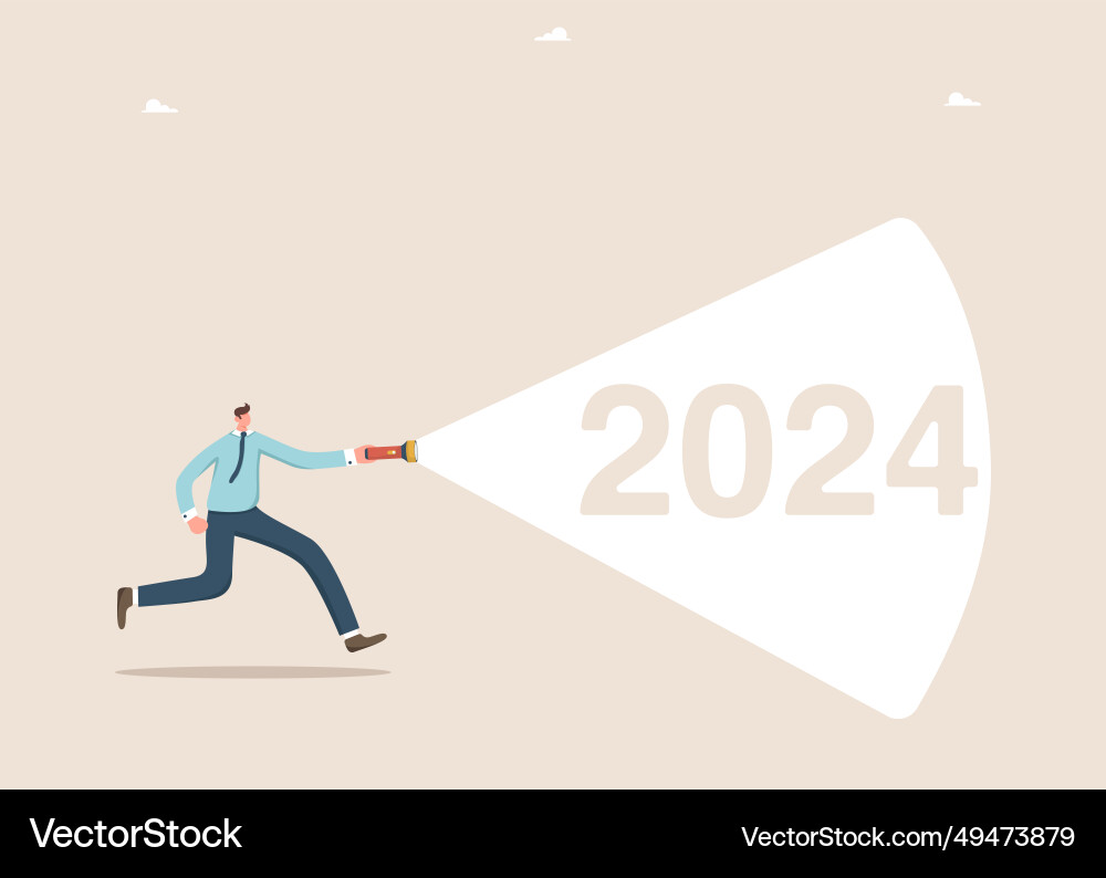 Man runs with a flashlight towards 2024 Man runs with a flashlight towards 2024 vector image