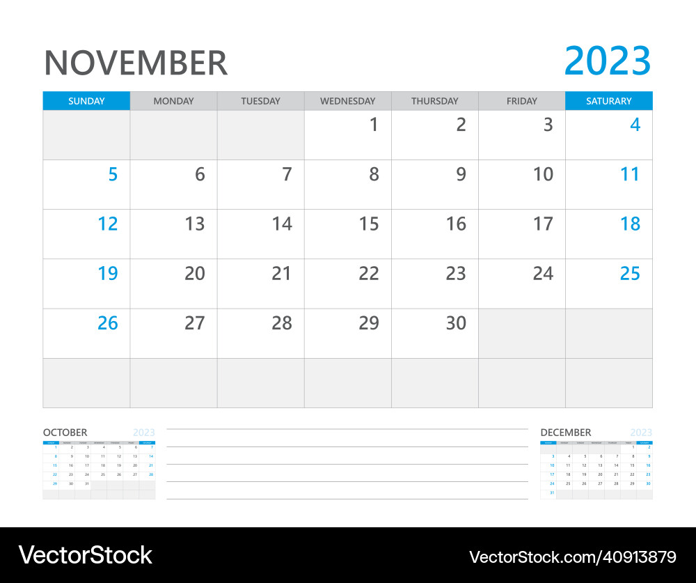 November 2023 year-calendar planner November 2023 year-calendar planner vector image