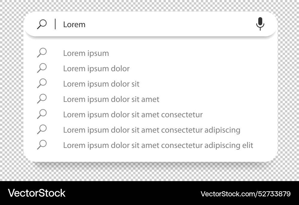 Search bar with suggestions and list Vector Image