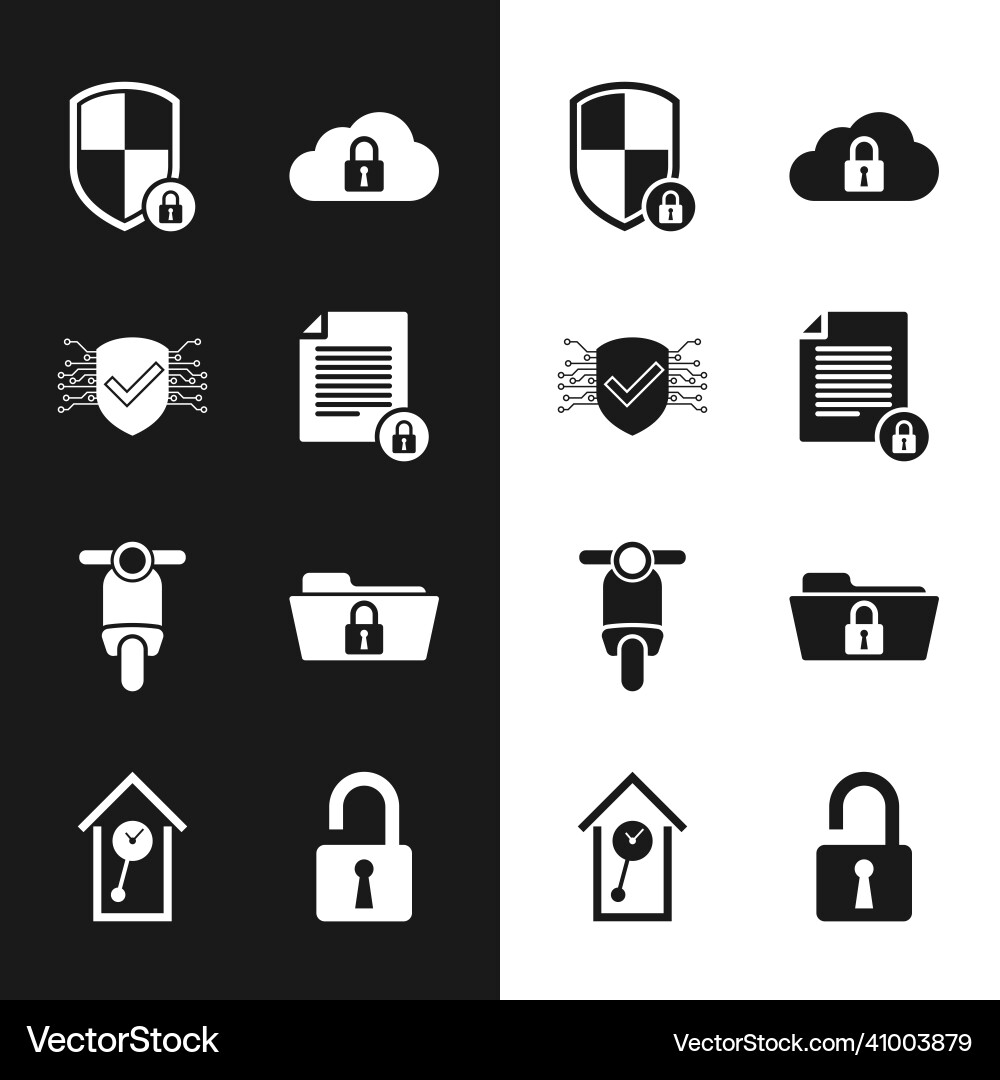 Set document and lock cyber security shield Set document and lock cyber security shield vector image