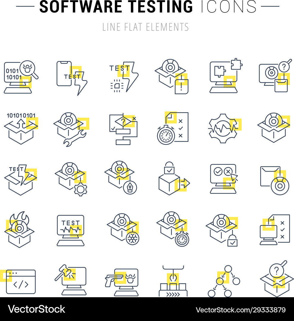 Set line icons software testing Set line icons software testing vector image