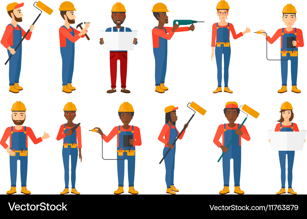 Set of constructors and builders characters vector image
