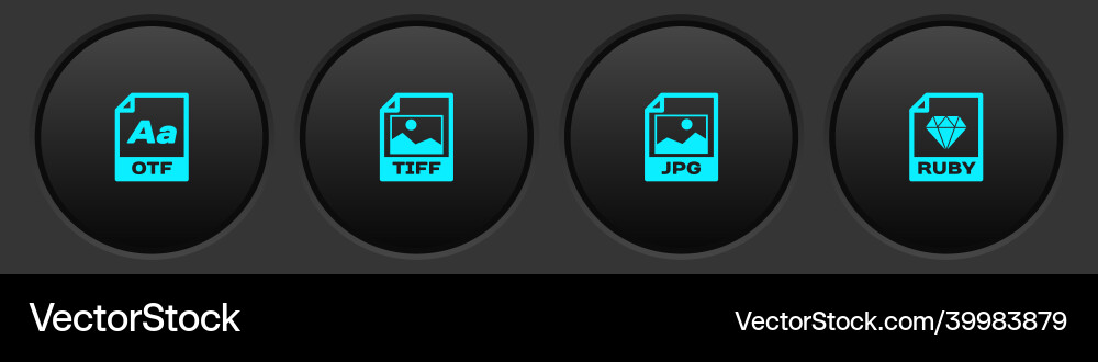 Set otf file document tiff jpg and ruby icon Set otf file document tiff jpg and ruby icon vector image