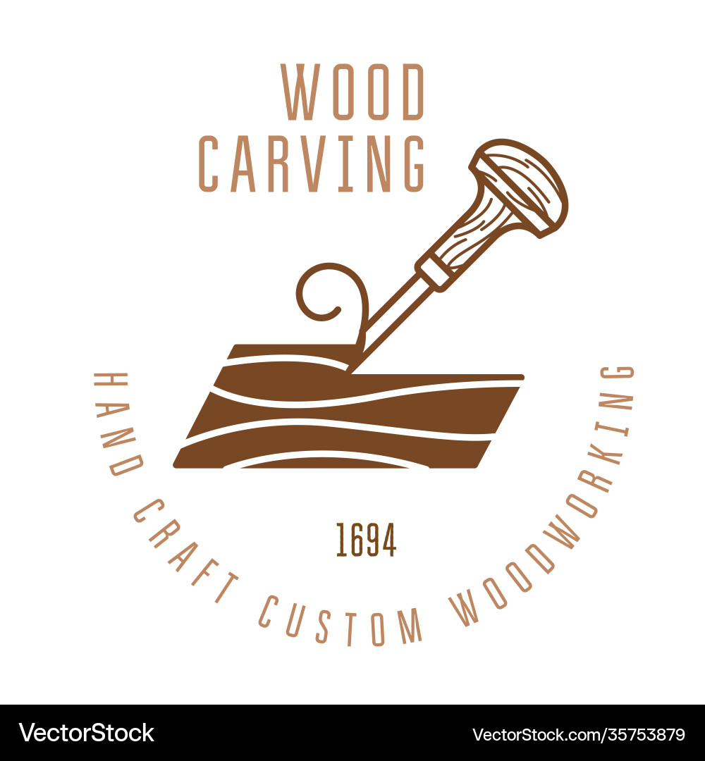 Wood carving logo with chisel cutting a bar – Royalty-Free Vector |  VectorStock, image size:1000x1080