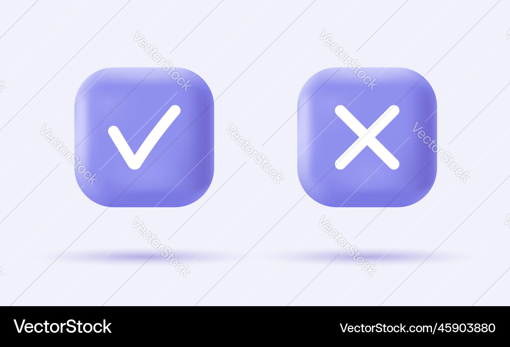 3d check mark and cross icon on realistic 3d check mark and cross icon on realistic vector image