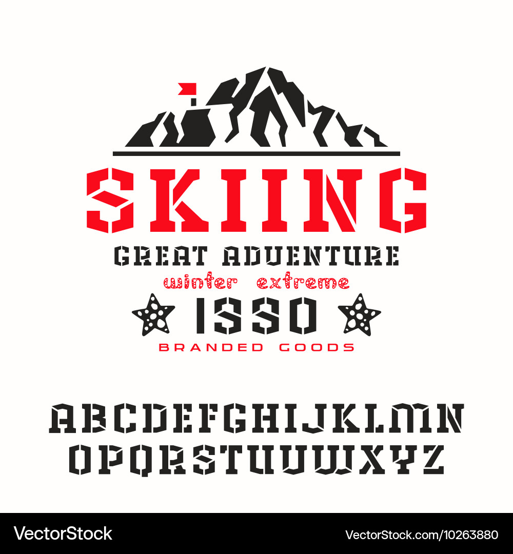 Angular stencil plate serif font vector image