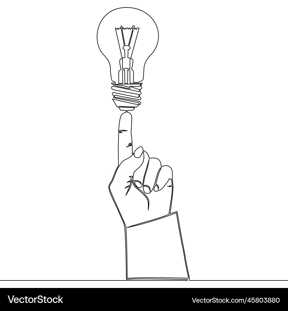 Continuous line drawing hand pointing a bulb lamp Continuous line drawing hand pointing a bulb lamp vector image