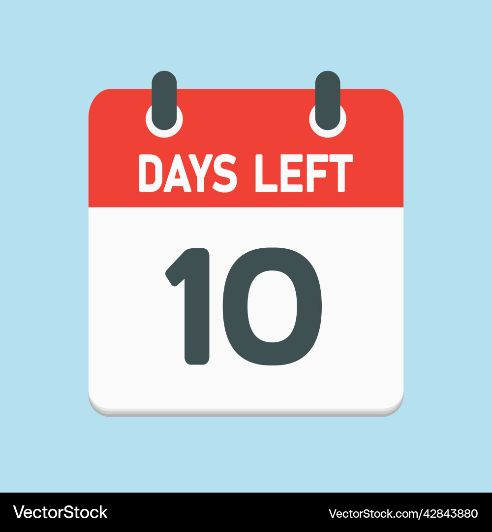 Countdown daily page calendar icon - 10 days left Vector Image