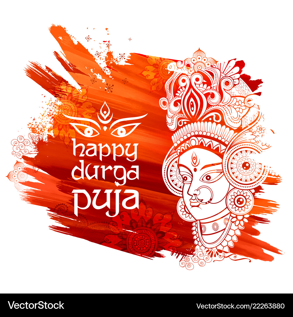 Goddess durga face in happy puja subh Goddess durga face in happy puja subh vector image