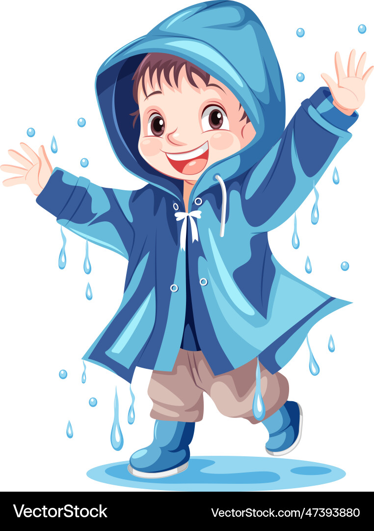 Happy boy wearing raincoat vector image