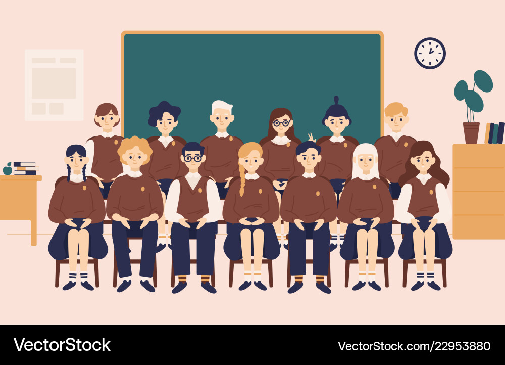 Klassengruppenportrait lächeln Mädchen und Jungen Klassengruppenportrait lächeln Mädchen und Jungen vektorbild
