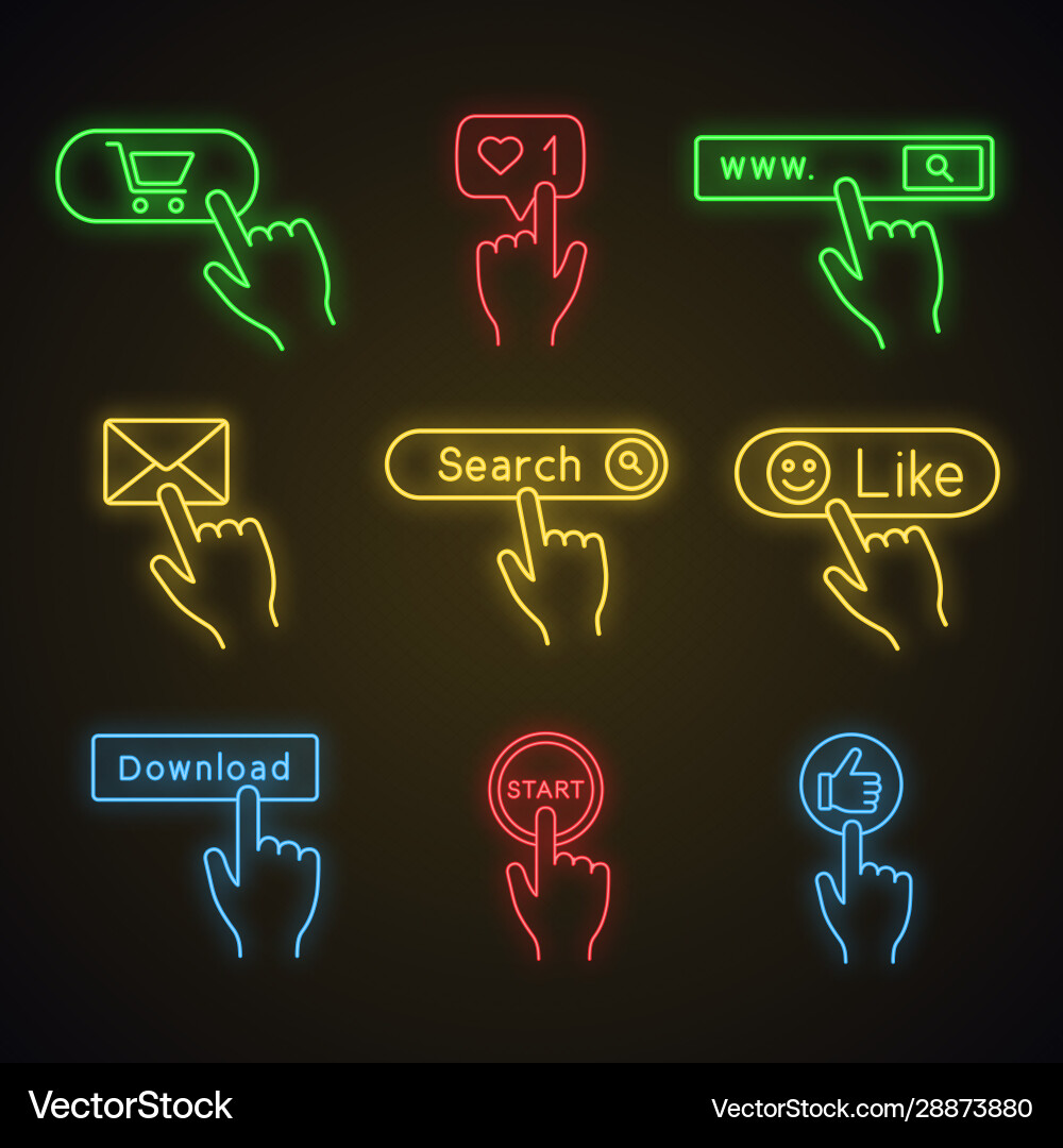 Neon Click Buttons Icons vector image